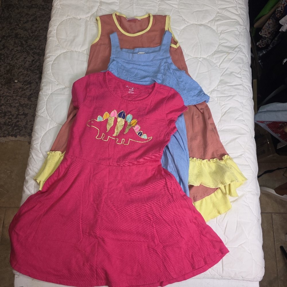 Lot 3 Girls Dresses Cat & Jack Dinosaur 7/8 Splendid‎ Littles 6X Little Lass 6